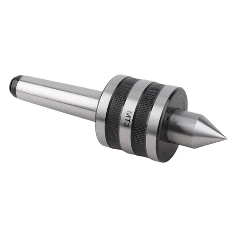 CHICIRIS MT3 revolving live center for lathe; silver metal tool with knurled grip and conical tip