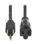 Heavy Duty 10 Ft 16 AWG Power Extension Cord, 13 Amp 120 V NEMA 5-15P To 5-15R Black UL Listed Cable showing male and female connectors.
