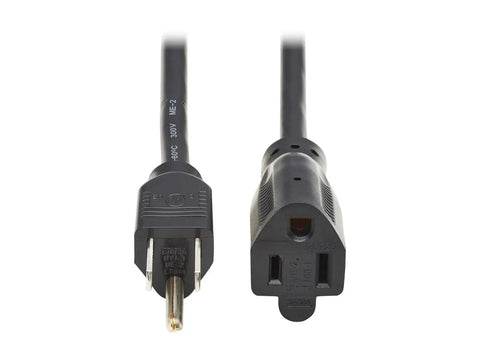 Heavy Duty 10 Ft 16 AWG Power Extension Cord, 13 Amp 120 V NEMA 5-15P To 5-15R Black UL Listed Cable showing male and female connectors.