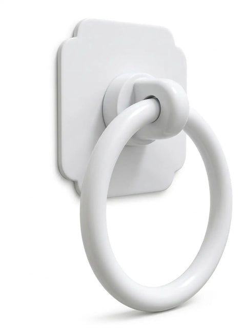 Side view of Large White Ring Bi-Fold Closet Door Pulls With Protective Base 1-3/5 Inch, modern minimalist hardware on wall.