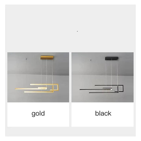 Modern LED Pendant Lamp for Dining Room Kitchen Living Room Bedroom Black Rectangle Dimmable Chandelier, gold and black color options.