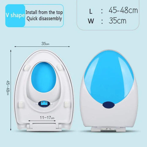 Two In One Toilet Seat With Cover Featuring Soft Close Slow Falling Lid And Quick Release Panel For Effortless Cleaning Plus Toddler Training Insert No Sweat Installation Smooth Bathroom Game Changer Fixtures, V shape, 45-48cm length, 35cm width, easy installation.
