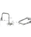 GAZOGJ Black Foldable Kitchen Mixer Tap dimensions diagram showing design details for modern 1 hole faucet with 3 sprays.