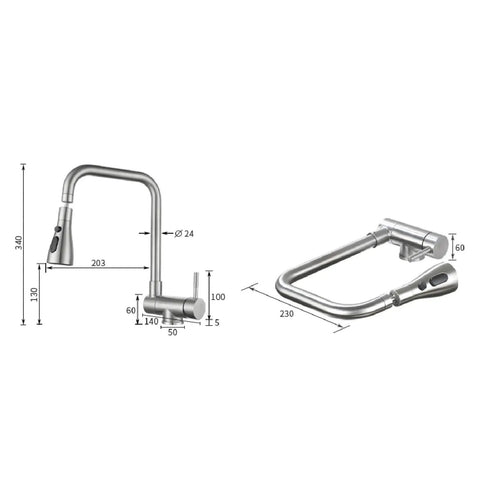 GAZOGJ Black Foldable Kitchen Mixer Tap dimensions diagram showing design details for modern 1 hole faucet with 3 sprays.