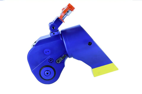 Rock Solid Hydraulic Torque Wrench Featuring Square Drive And Anti Corrosion Alloy Construction designed for fast operation cycles, blue angle view.