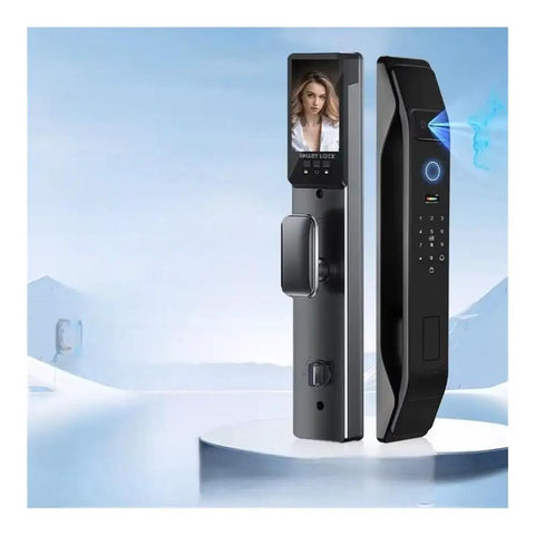 Solid Choice Face Recognition Smart Lock And Biometric Deadbolt For Home Security featuring sleek black design with digital access options.