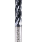 Side view of Accusize roughing end mill, 1/2 in shank, 4-flute, M42 8% Co TiAlN coated