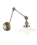 Wall Sconce Lights Indoor Bedroom Hallway Swing Arm Lamps with Switch,Adjustable Metal,Clear Glass Shade,Hardwired Industrial Lamp for,and Living Room, swing arm design with clear glass shade.