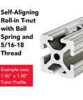 Heavy Duty Rock Solid Roll In T Nut With Ball Spring 10 Pack 5/16-18 Thread Steel T Slot Fastener For Aluminum Extrusion shown with T-slot profile.