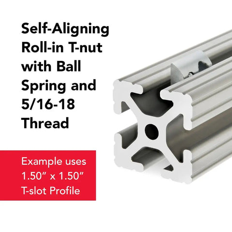Heavy Duty Rock Solid Roll In T Nut With Ball Spring 10 Pack 5/16-18 Thread Steel T Slot Fastener For Aluminum Extrusion shown with T-slot profile.