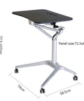 Rolling Height Adjustable Standing Desk With Fast Pneumatic Gas Lift, Zero Grind Sit To Stand Laptop Console, Flexible Mobile Workspace Cart in black and silver.