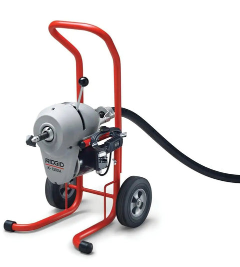 No Nonsense Heavy Duty Electric Pipe Cleaning Machine for two to eight inch drain lines with cable drum and instant clutch.