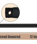 Built Tough 12 Inch Threaded Ceiling Fan Downrod In Matte Black One Inch Outer Diameter showing threaded end detail for easy installation.