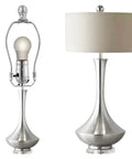Heavy Brushed Nickel Ball Lamp Finial Cap For Lampshade Top And Lamp Harp Connection Solid Durable Construction Keeps Shade Secure On Table Or Floor Lamps Silver Finish 2 Pack shown on modern table lamp.