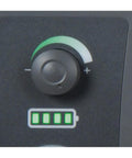 Close-up of control dial and battery indicator on Outdoor Solar LED Area Light With Motion Activation And USB Charging No Wiring Needed 8800mAh Battery Delivers 15 Plus Hours Runtime 360 Degree Motion Sensor Portable Weatherproof Black And Gray