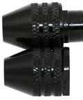 Close-up of a Keyless Three Jaw Chuck Rotary Tool Quick Change Adapter Kit in black aluminum for 0.012 to 0.12 inch shanks.
