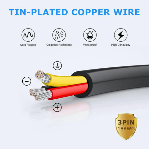 18 Gauge 3 Conductor Low Voltage Wire 65.6ft Black Red Yellow 3 Wire Cable With PVC Jacket Tinned Copper For LED Lighting