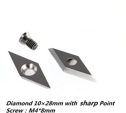 Badass Three Piece Tungsten Carbide Cutter Insert Set For Heavy Duty Wood Lathe Turning Tools Includes Hella Sharp Square Round And Diamond Tips Built Like A Workhorse Supplied With Mounting Screws For Quick Install. Diamond tip 10x28mm with mounting screw.