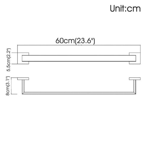 Diagram of 24 inch towel bar from hardwearing stainless bathroom hardware set with brushed nickel finish rust resistant SUS304 bath accessories
