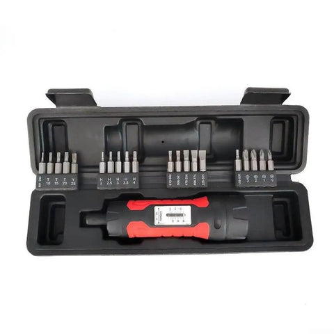 Premium 1/4 Inch Drive Preset Torque Screwdriver Set Adjustable 10-65 In-Lbs with accessories in case for electrical repairs.
