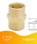 1/8 inch NPT brass coupling, female to female straight pipe, corrosion resistant, high-pressure use, Legines brand.
