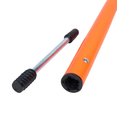 Close-up of Six 5Ft Adjustable Agility Poles For Soccer Basketball Football Dog And Horse Training with ground nail attachment.