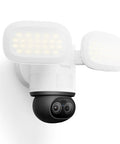 TrackFlex 4K Dual Lens Floodlight Camera with 360 Degree PTZ and 6x Hybrid Zoom mounted on a wall for outdoor surveillance.