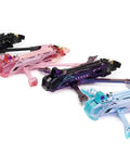 5 Inch Carbon Frame Kit Dope Dual Wide X and DC Wheelbase Options 225mm or 235mm, Fully Compatible With Propulsion Modules, Mechanical Propulsion Rig Blue Pink Finish. Carbon drone frame kit in blue, pink and black, angled view.