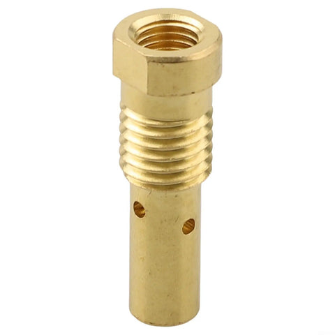 Brass Gasless MIG Welding Nozzle Tip Kit, 7-Piece Set With 0.6-1.2mm Tips For Flux Core Welders Like FC90 And 80GL, showing a brass nozzle