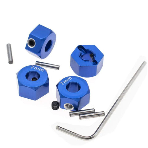 4 Pack 12 Mm Hex Aluminum Wheel Hubs 7 Mm Thick Cnc Machined 6061 T6 For Traxxas 1/10 Rustler Slash Stampede 4Wd Replaces 1654 blue hubs and fasteners