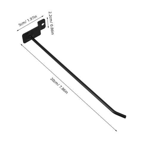 Heavy Duty Iron Shelf Hooks 20 Pack, 4mm Rod Thickness With Burr Free Polished Finish, side view with dimensions.