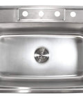 33 By 22 Inches 18 Gauge 304 Stainless Steel Single Bowl Kitchen Sink With Brushed Satin Finish, top view, 4 pre-drilled holes