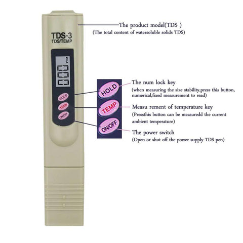 3 In 1 TDS EC Temperature Water Tester With Backlit LCD And Auto Lock 0 To 9999 PPM Range Pro Grade Water Quality Meter close-up