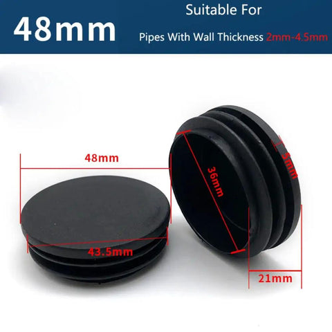 One Hundred Pieces Black Thickened Pipe End Caps with 48mm size, ideal for protecting metal tubing furniture from scratches.