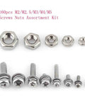 160 Pieces Stainless Steel SS304 Pan Head Screws And Nuts Kit M2 To M5 Fasteners arranged by size