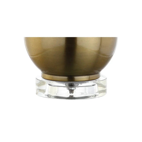 Base of Brass Gold Crystal Teardrop Table Lamp With White Linen Drum Shade, 25 Inches Tall, LED Bulb Included