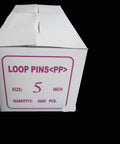 Five Thousand Piece Set Of Five Inch Natural Snap Lock Loop Lock Fasteners box showing size and quantity details.