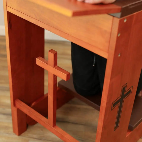 Solid Wood Prayer Kneeler Bench With Folding Table Top For Home Or Church Padded Kneeler Shelf And Compact Design