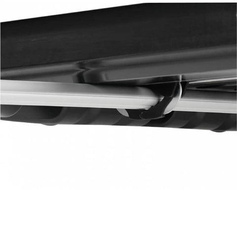 Close-up of No Fuss 4 Pack Quick Fix Roof Box Mounting Kit with universal quick release caliper clips on aero crossbar.