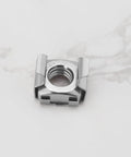 Rock Solid M8 Cage Nuts 304 Stainless Steel Hardware Kit 20 Piece Set For Server Racks Network Cabinets Electronic Chassis, close-up view of a single cage nut.