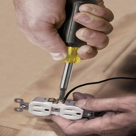 Hands using 10 In 1 Multi Bit Screwdriver And Nut Driver Tool With Heavy Duty Bits Including Phillips Slotted Square And Torx Interchangeable Blade