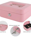 Locking Steel Cash Box With Removable Coin Tray And Key Lock Pink Medium Safe For Cash Or Tips Durable Metal Box
