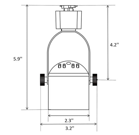 Diagram of Juno Type LED Track Light Head 10W CRI 90 and Up 3000K Warm White Dimmable with dimensions and adjustable beam features.