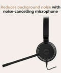 Left side view of Evolve 20 Dual-Ear Wired Headset For Office And Work From Home with noise-canceling microphone.