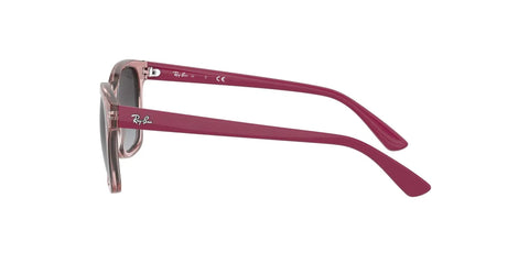 Side view of RJ9071S Kids Square Sunglasses for Narrow Faces, Transparent Pink Frame With Light Gray Gradient Lenses, 48 mm Lens Width.