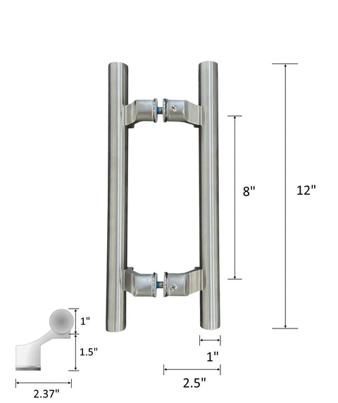 Post Mount Offset Double Sided Ladder Style Push Pull Door Handle 12 Inch Satin Stainless Steel For Wood Steel Glass Doors Interior Exterior With Mounting Hardware Included; dimensions displayed.