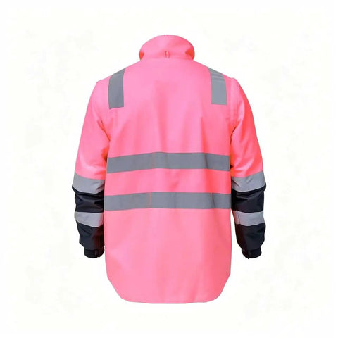 Back view of High Visibility 6 In 1 Reflective Oxford Jacket Parka Insulated ANSI Class 3 Construction Workwear showing reflective stripes.