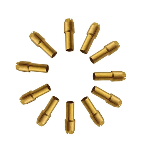 Get These Amsazing 3 Set Brass Collet Kits For Your Rotary Tool. Full Copper Drill Chuck Accessories visible in circular arrangement.