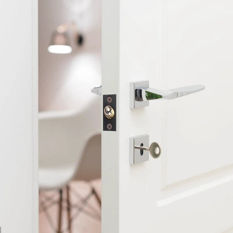 Heavy Duty Adjustable Ball Door Catches Black Brass Roller Latch Tension Hardware For Closet Cupboard And Cabinet With Invisible Design For Home And Office Use on a white door.