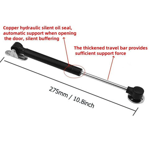 80N Heavy Duty Hydraulic Gas Struts 6 Pack Soft Close Lid Supports For Cabinets And Furniture 10 Inch Gas Springs For Doors RV And Storage Boxes With Screws, showing black hydraulic strut with mounting brackets.